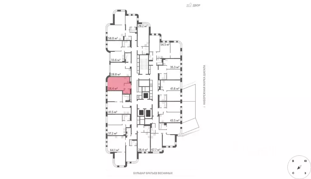 Студия Москва Марк жилой комплекс, к3 (28.4 м) - Фото 1