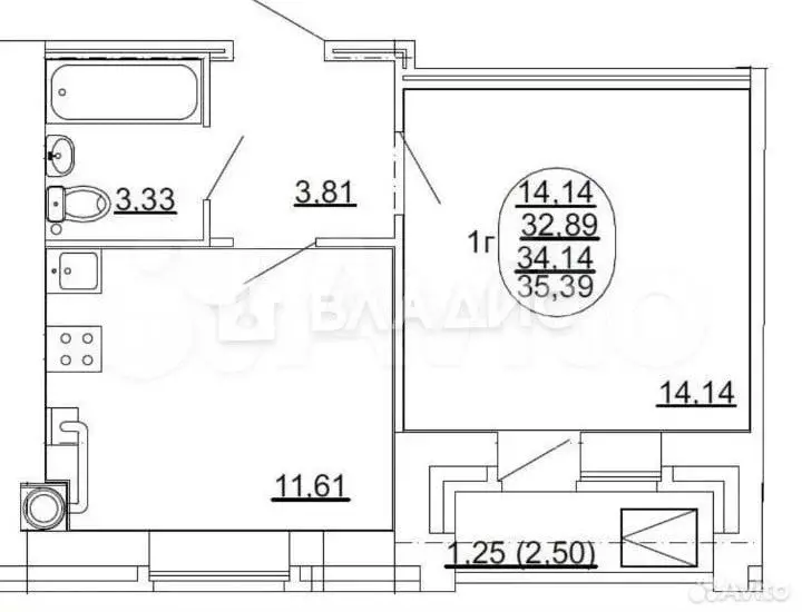 1-к. квартира, 33,1 м, 3/9 эт. - Фото 0