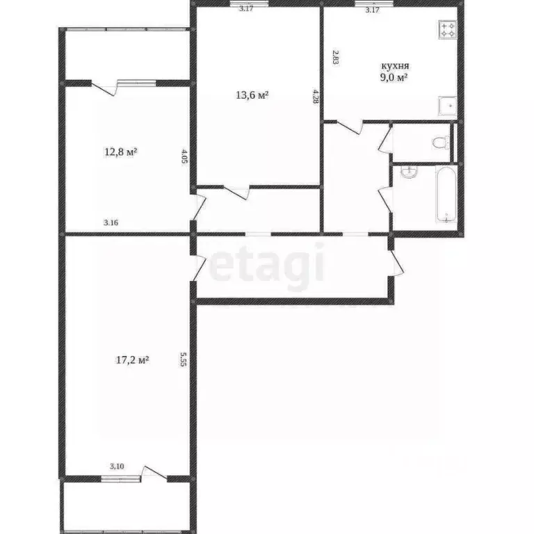 3-к кв. Белгородская область, Белгород ул. Щорса, 45а (70.9 м) - Фото 1