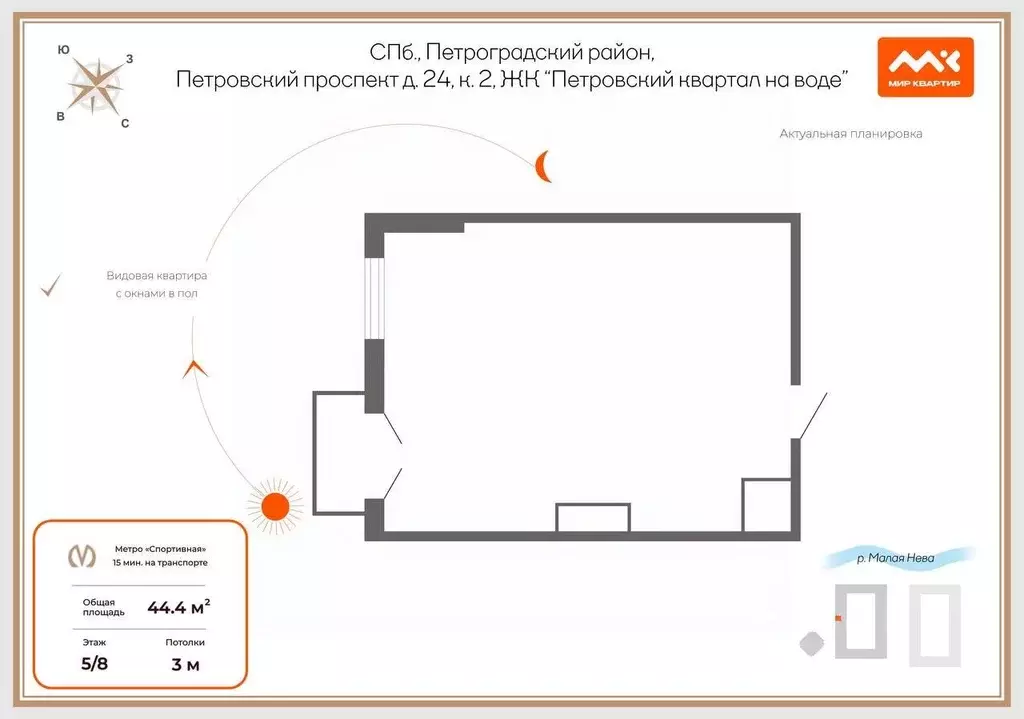 1-к кв. Санкт-Петербург Петровский просп., 24к2 (44.4 м) - Фото 2