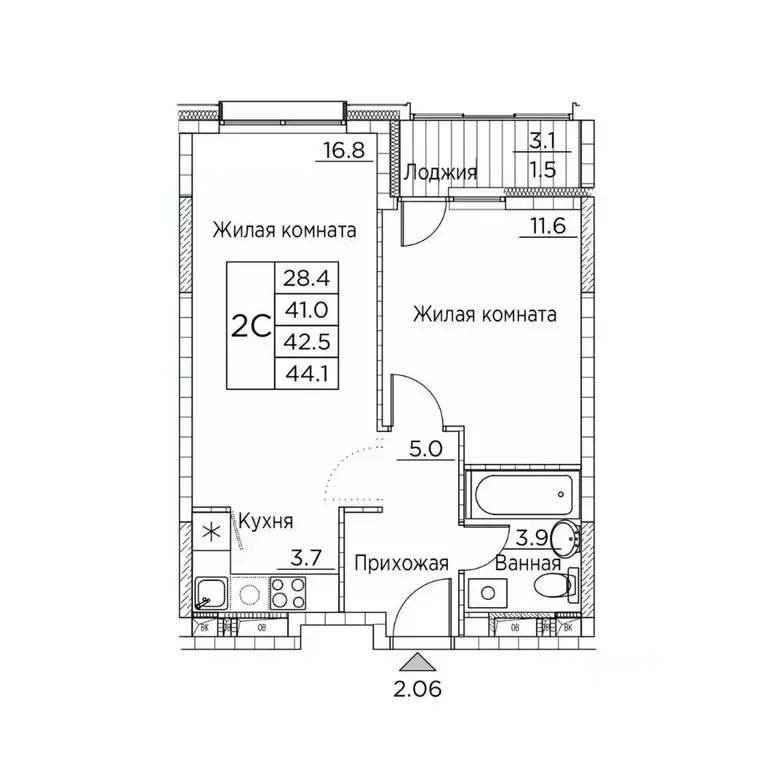 2-к кв. Приморский край, Владивосток ул. Расула Гамзатова, 7к3 (44.1 ... - Фото 1