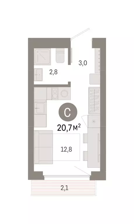 Квартира-студия: Новосибирск, квартал Лебедевский, 1/3 (20.7 м) - Фото 2