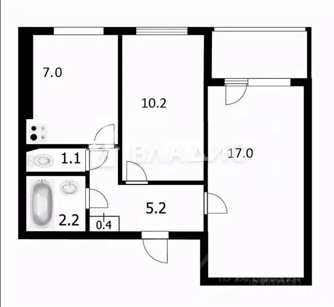 2-к кв. Новосибирская область, Новосибирск ул. Забалуева, 9 (43.5 м) - Фото 1