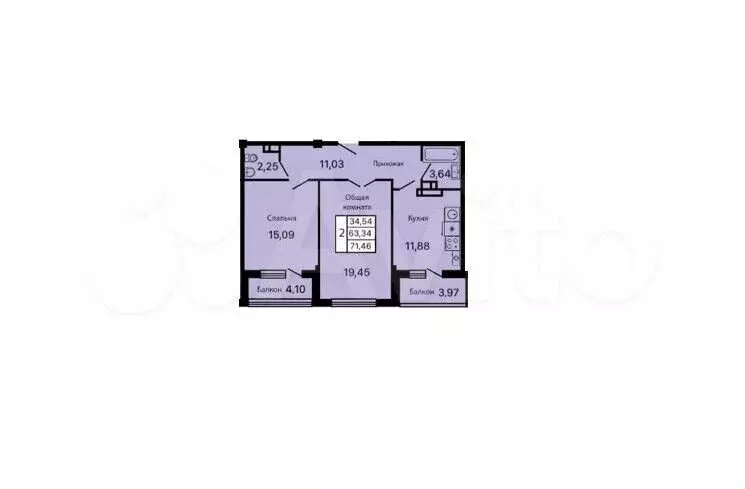 2-к. квартира, 71,5 м, 2/9 эт. - Фото 1
