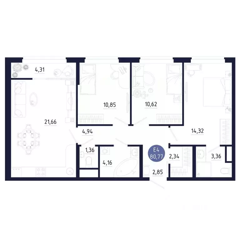 3-к кв. Тульская область, Тула ул. Щегловская засека, 2 (80.77 м) - Фото 1