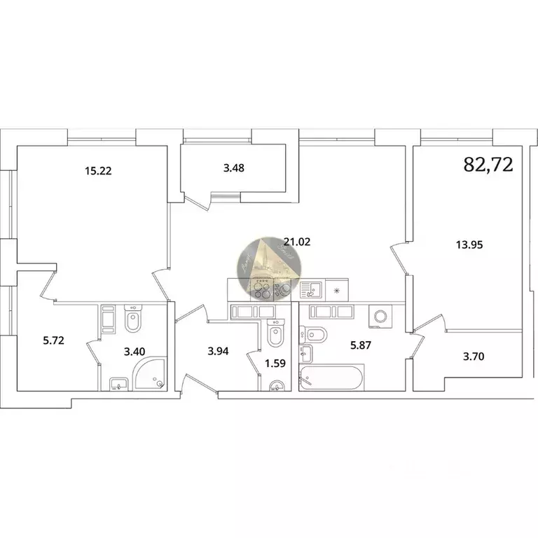 2-к кв. Санкт-Петербург просп. Маршала Блюхера, 3к2 (82.72 м) - Фото 2