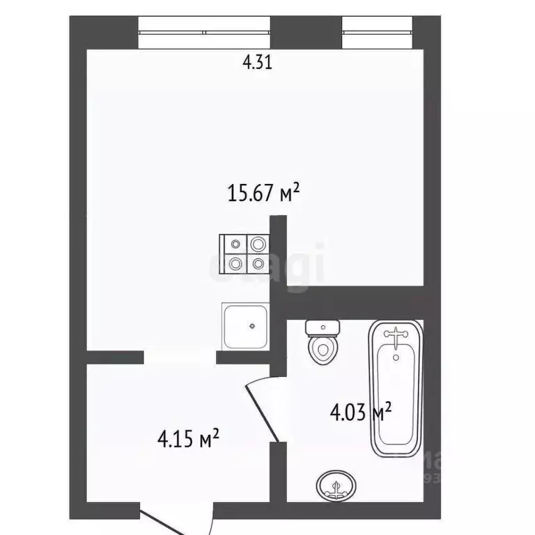 Студия Тюменская область, Тюмень Ставропольская ул., 160/1 (29.3 м) - Фото 1