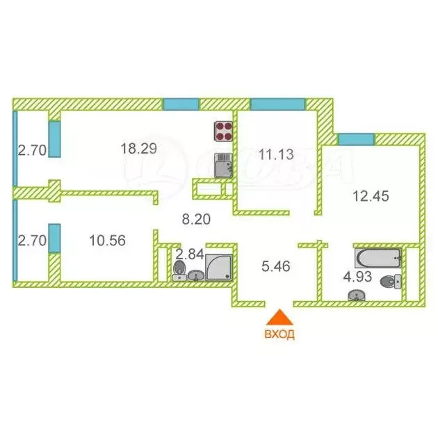 3-комнатная квартира: Тюмень, улица Пожарных и Спасателей, 16 (79.3 м) - Фото 1