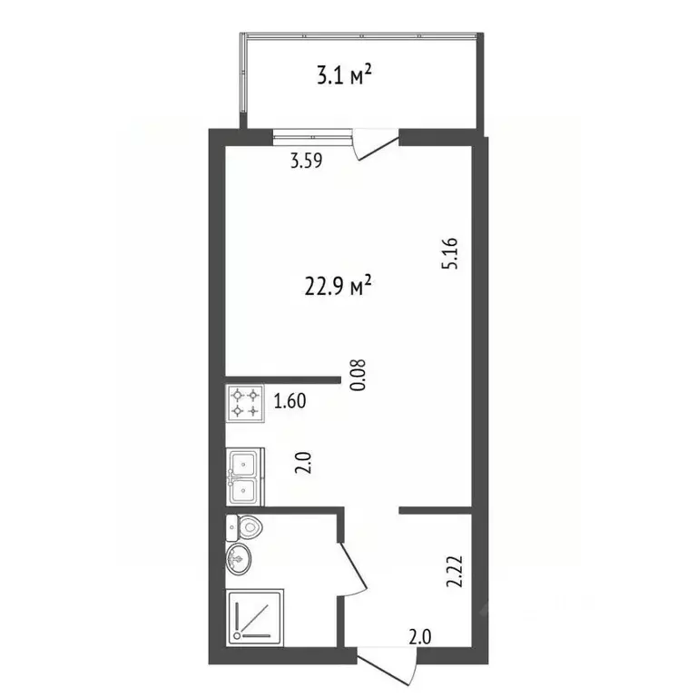 Студия Санкт-Петербург Ленинский просп., 84к1 (26.2 м) - Фото 2