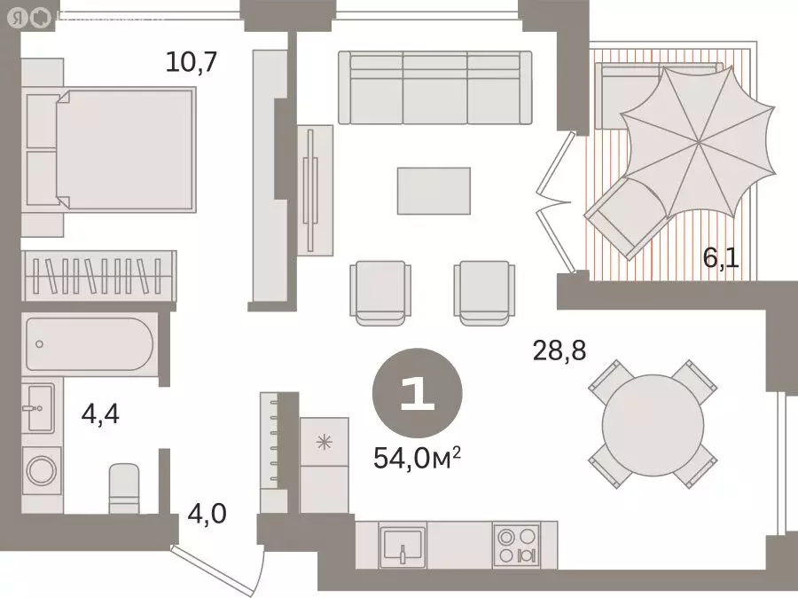 1-комнатная квартира: Екатеринбург, улица Академика Ландау, 7 (54 м) - Фото 1