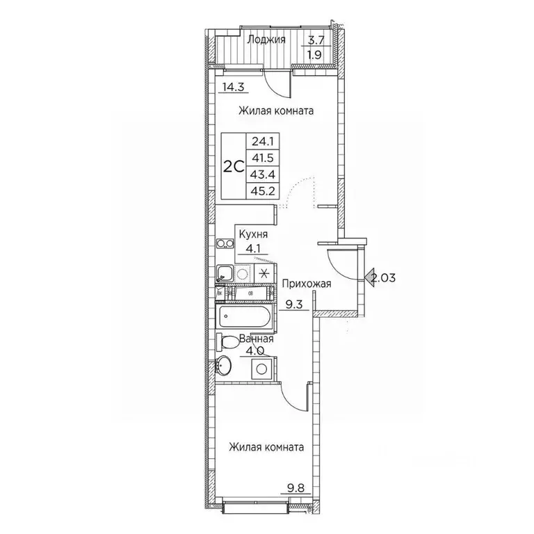 2-к кв. Приморский край, Владивосток ул. Расула Гамзатова, 7к2 (45.2 ... - Фото 0