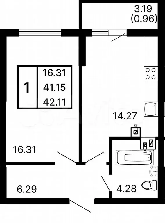 1-к. квартира, 42,1 м, 15/24 эт. - Фото 0