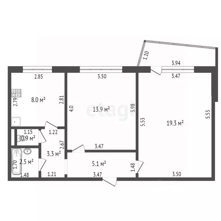 2-к кв. Тамбовская область, Тамбов Бастионная ул., 24Е (53.0 м) - Фото 1