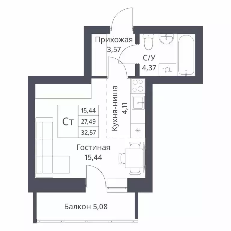 Квартира-студия: Новосибирск, Игарская улица, 40/2 (27.49 м) - Фото 0