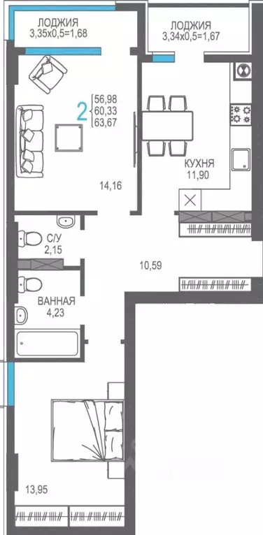 2-к кв. Крым, Алушта На Фонтанке жилой комплекс (60.33 м) - Фото 0