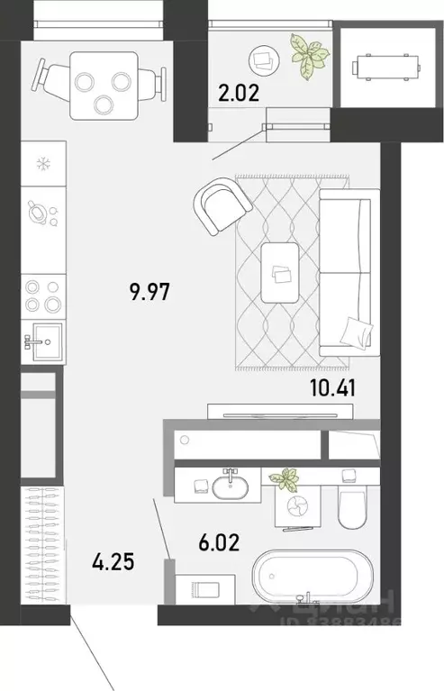 Студия Тульская область, Тула Премьер Парк жилой комплекс (32.67 м) - Фото 1