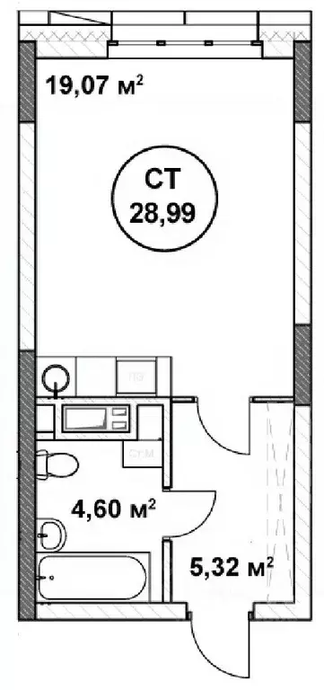 Студия Нижегородская область, Нижний Новгород ул. Родионова (28.99 м) - Фото 1