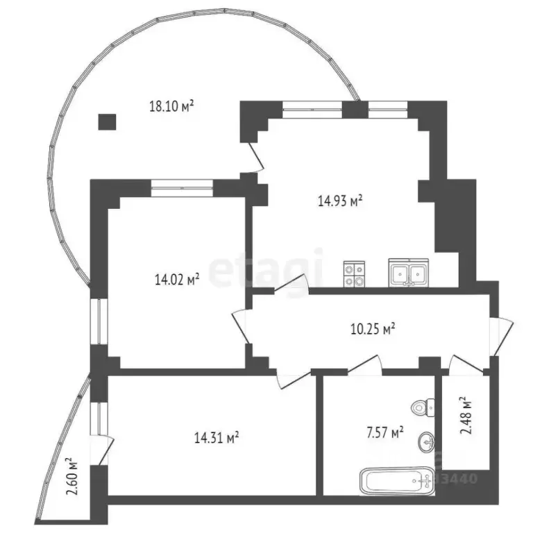 2-к кв. Тюменская область, Тюмень ул. Федюнинского, 64к1 (64.5 м) - Фото 1