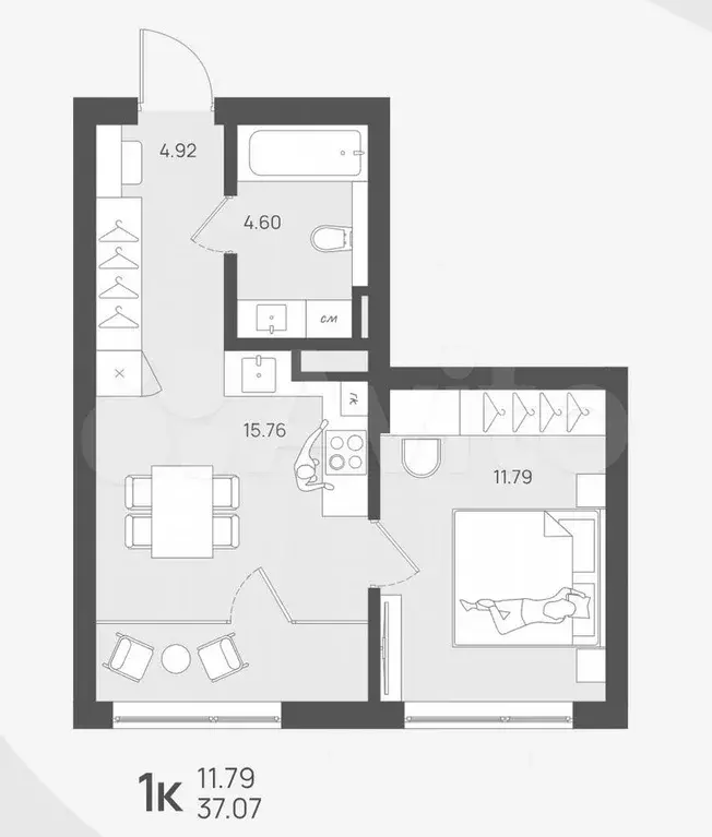 1-к. квартира, 37,1 м, 2/4 эт. - Фото 1
