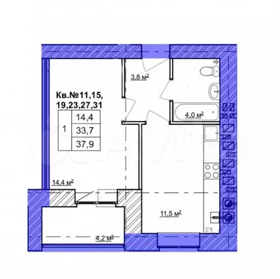 1-к. квартира, 37,9 м, 5/9 эт. - Фото 1