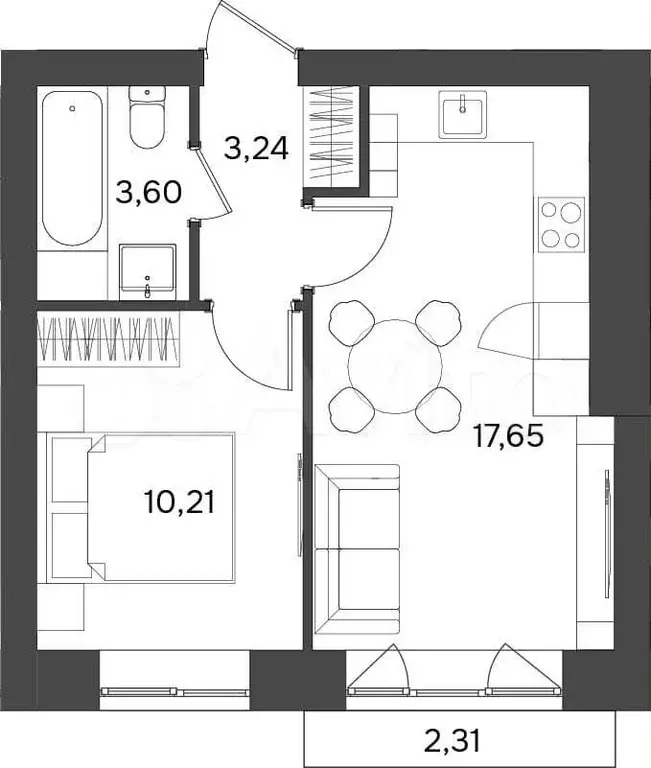 1-к. квартира, 35,4 м, 7/9 эт. - Фото 1