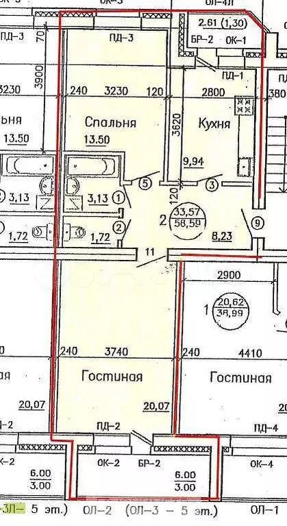 2-к. квартира, 58,5 м, 5/6 эт. - Фото 0