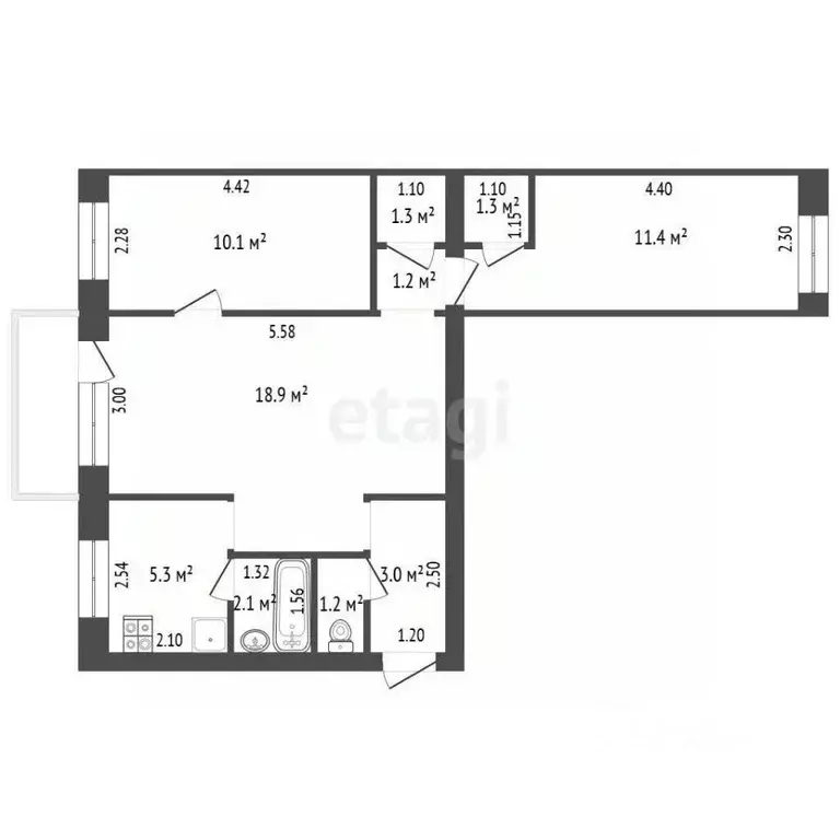 3-к кв. Кемеровская область, Кемерово Красноармейская ул., 116 (55.8 ... - Фото 2