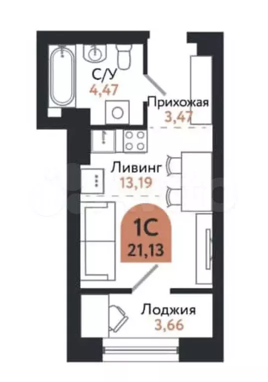 Квартира-студия, 24,8 м, 4/26 эт. - Фото 0