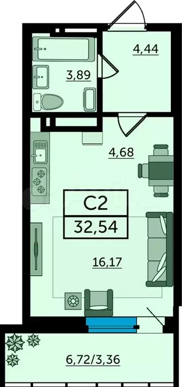 Квартира-студия, 32,5м, 18/27эт. - Фото 0