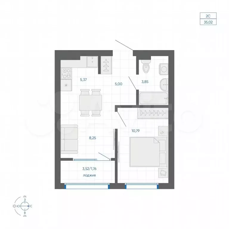 1-к. квартира, 35 м, 5/9 эт. - Фото 1