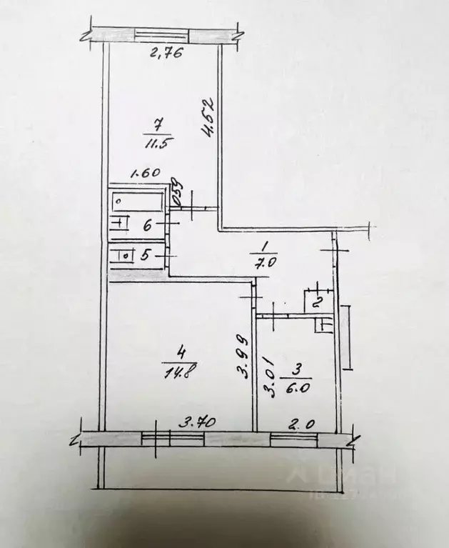 2-к кв. Татарстан, Набережные Челны ул. Шамиля Усманова, 56 (42.4 м) - Фото 2