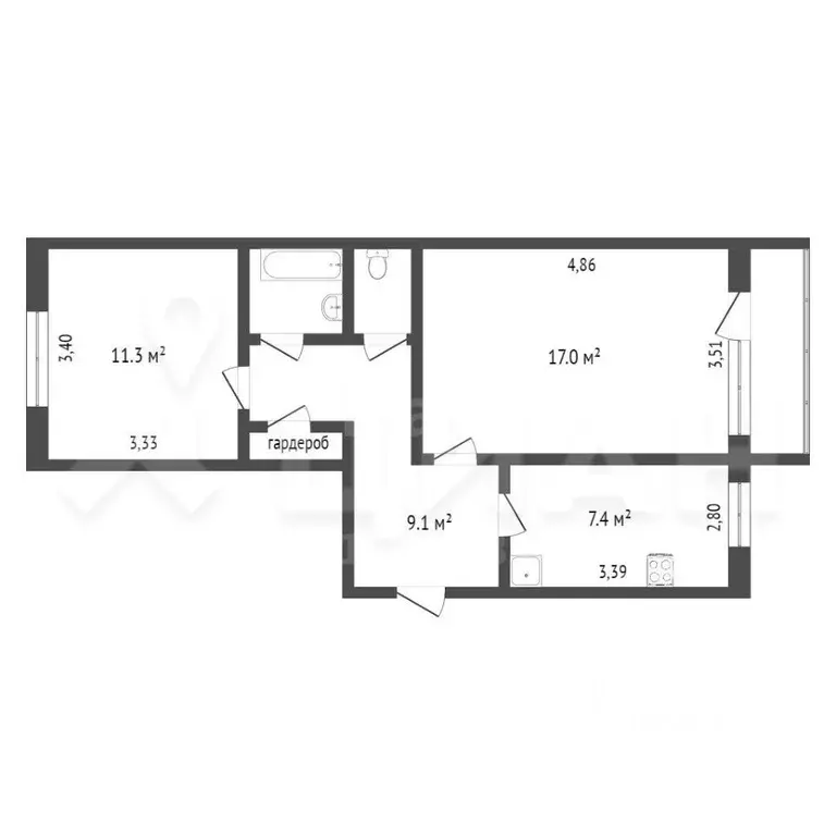 2-к кв. Тюменская область, Тюмень ул. Елизарова, 8 (51.0 м) - Фото 1