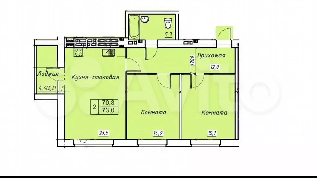 2-к. квартира, 80 м, 1/5 эт. - Фото 0
