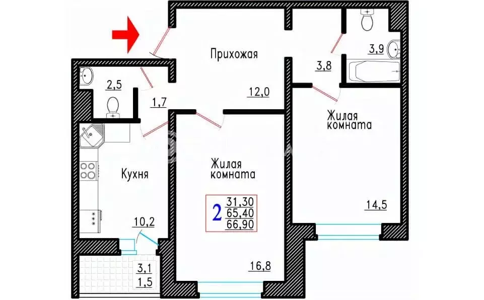 2-к кв. Воронежская область, Воронеж Острогожская ул., 166/4 (66.9 м) - Фото 0