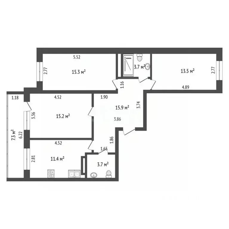 3-к кв. Тюменская область, Тюмень ул. Ю.-Р.Г. Эрвье, 16к1 (78.7 м) - Фото 2