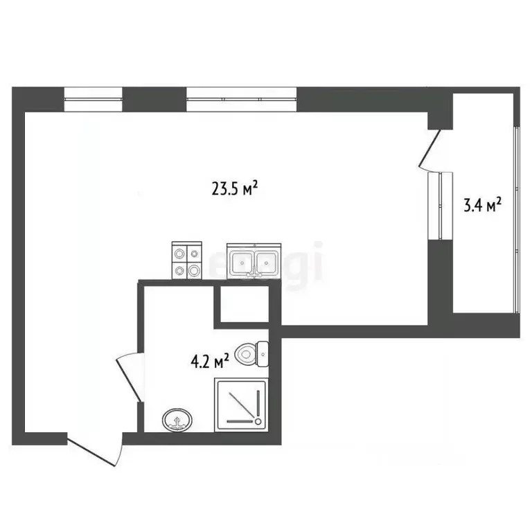 Студия Свердловская область, Екатеринбург ул. Крауля, 107/4 (28.4 м) - Фото 2