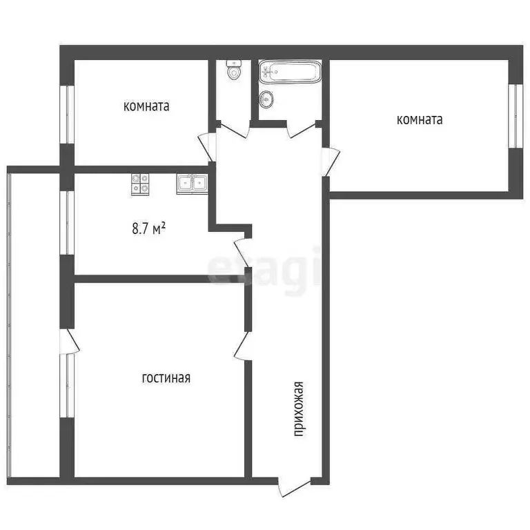 3-комнатная квартира: Чита, 1-й микрорайон, 40 (58 м) - Фото 1