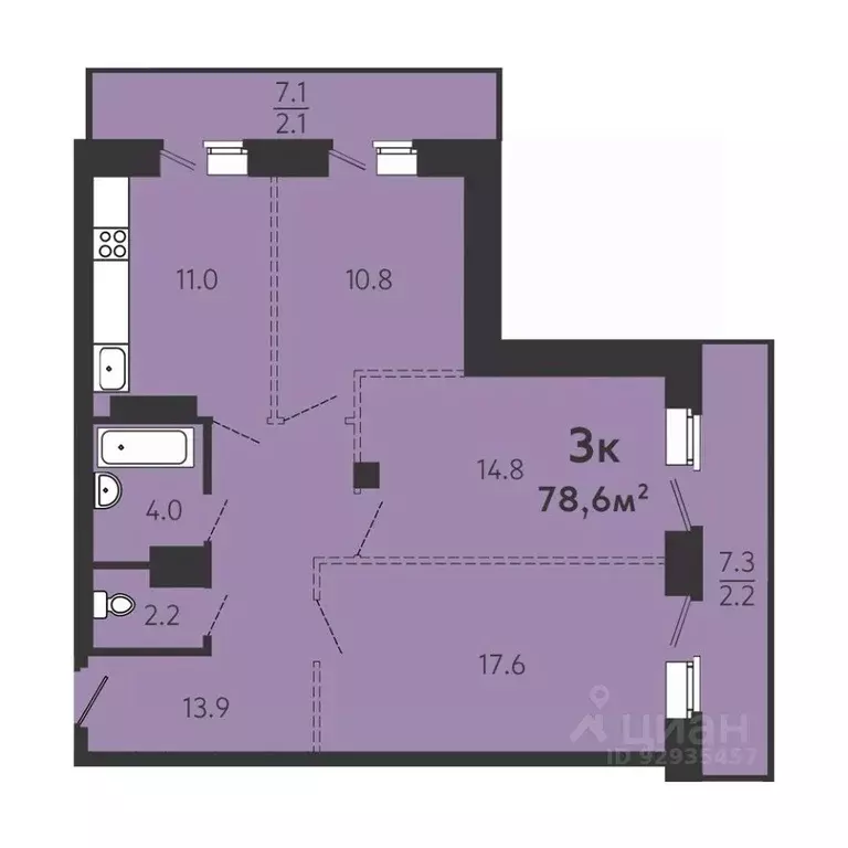 3-к кв. Омская область, Омск ул. 8-я Линия, 197А (74.4 м) - Фото 0