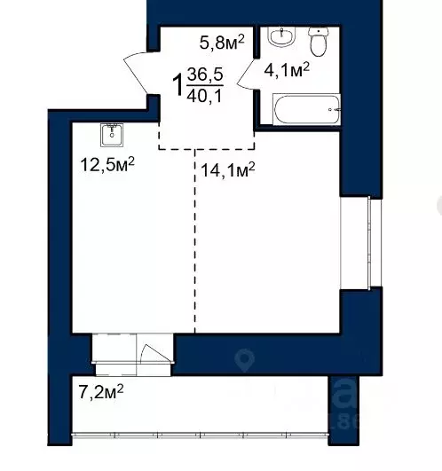 Студия Амурская область, Благовещенск 224-й кв-л,  (40.1 м) - Фото 0