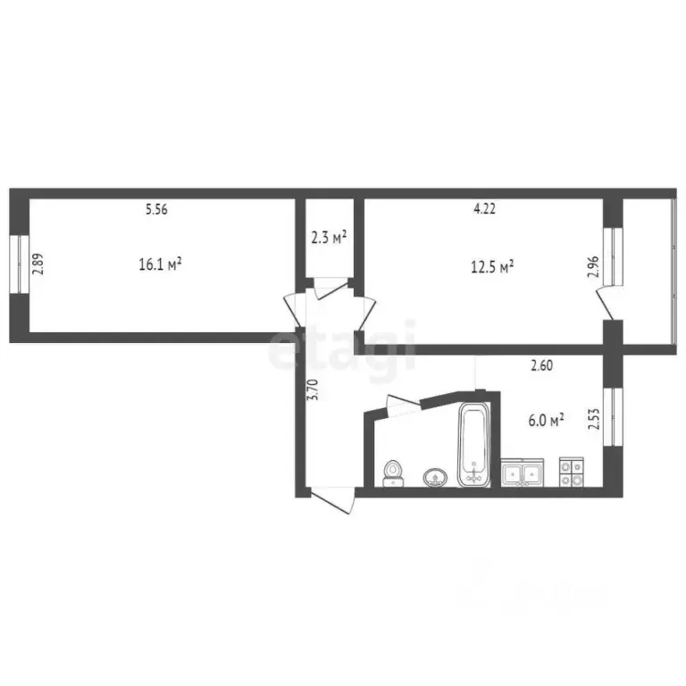 2-к кв. Тюменская область, Тюмень Харьковская ул., 52 (45.2 м) - Фото 1