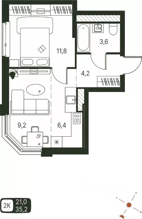 Студия Пермский край, Пермь ул. Серебристая, 1 (35.2 м) - Фото 1