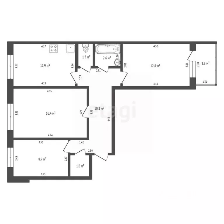 3-к кв. Башкортостан, Стерлитамак ул. Артема, 135 (66.3 м) - Фото 1