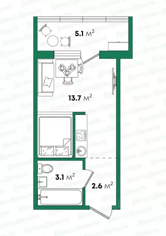 Студия Кировская область, Киров ул. Ивана Попова, 38 (21.6 м) - Фото 2