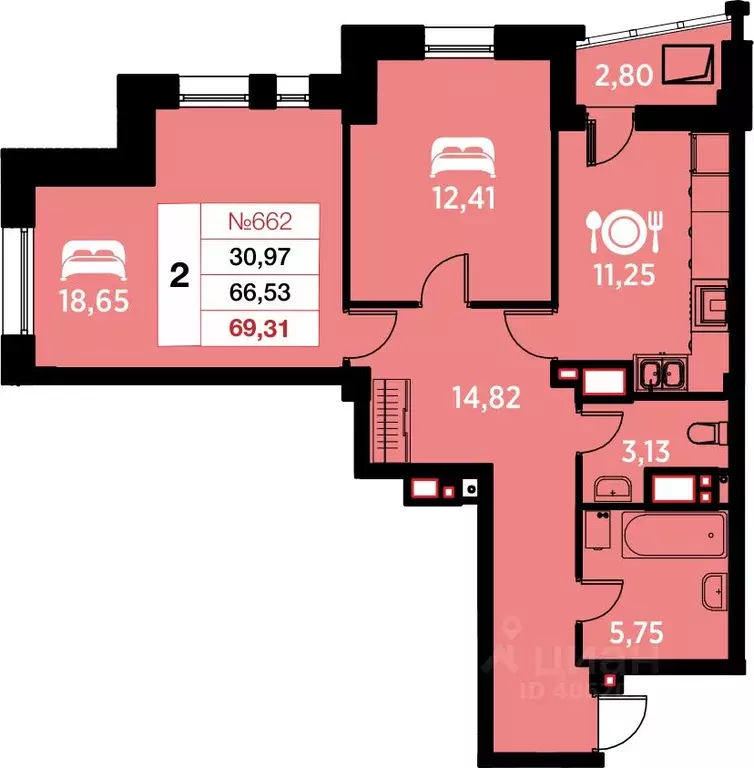 2-к кв. Калининградская область, Калининград ул. Гайдара, 94 (68.81 м) - Фото 0