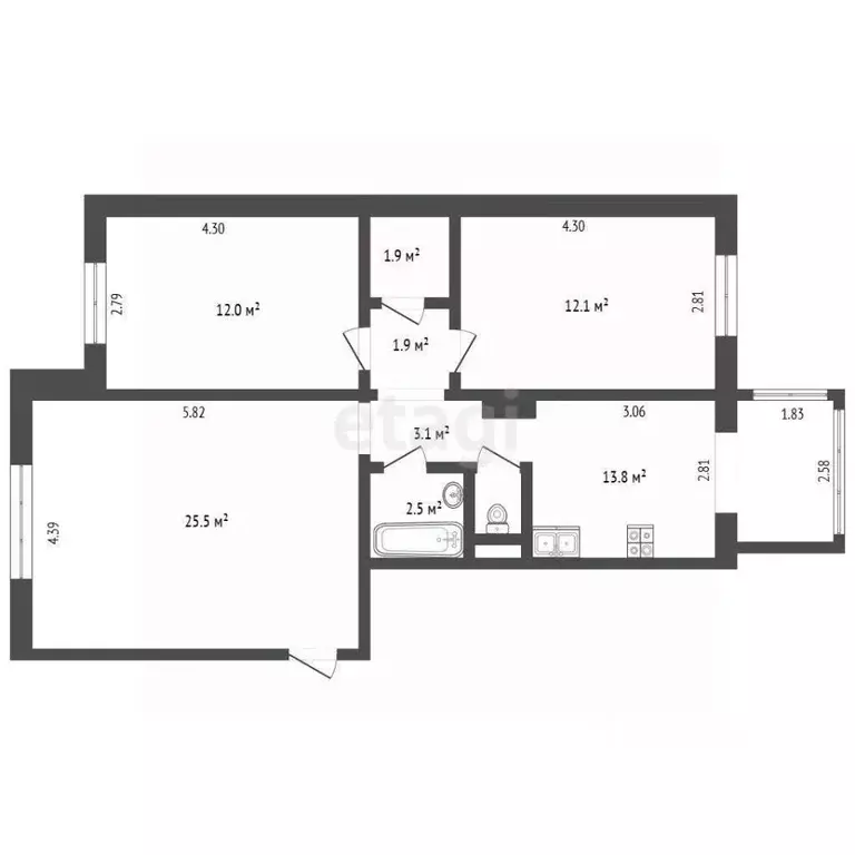3-к кв. Ямало-Ненецкий АО, Ноябрьск ул. Изыскателей, 43А (73.8 м) - Фото 2