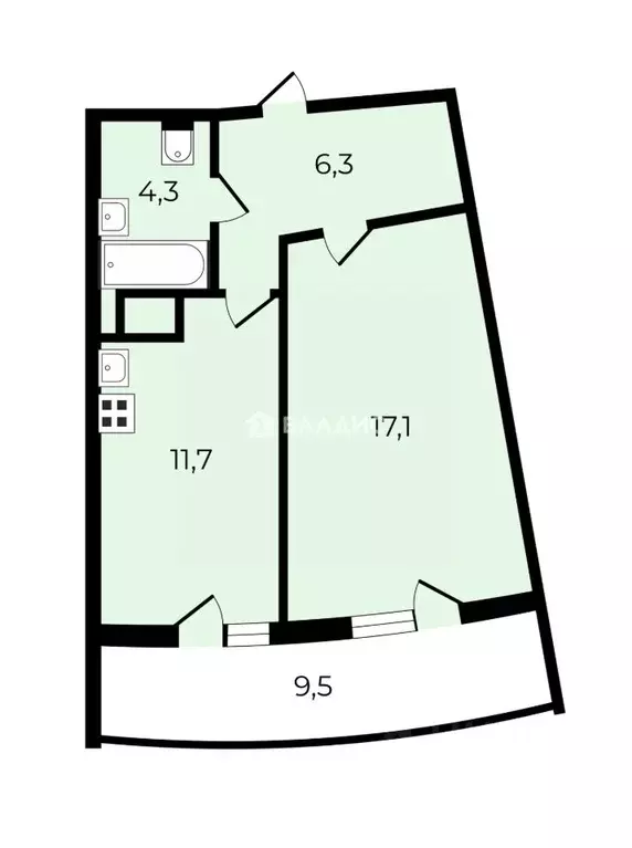 1-к кв. Санкт-Петербург бул. Александра Грина, 1 (39.4 м) - Фото 2