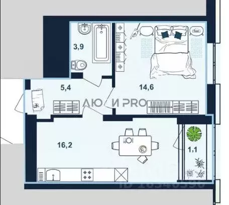 1-к кв. Башкортостан, Уфа ул. Пархоменко, 156Г (40.65 м) - Фото 2