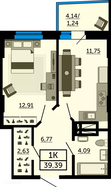 Продаётся 1-к квартира, 39.3 м - Фото 0