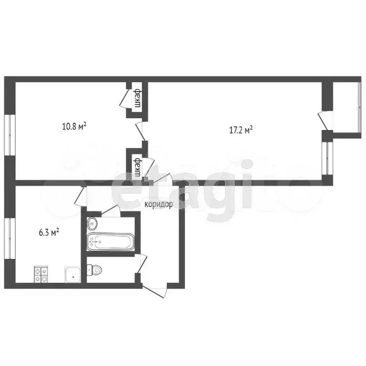 2-к. квартира, 46,7 м, 4/5 эт. - Фото 0