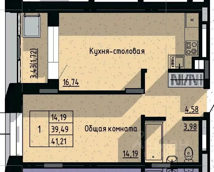 1-к кв. Саха (Якутия), Якутск пос. Геологов,  (41.21 м) - Фото 0